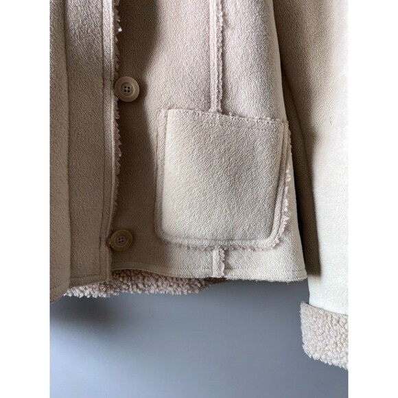 Old Navy Sherpa Fleece Jacket Women Large Beige Zip Buttons Pockets Cozy Winter - Picture 6 of 16